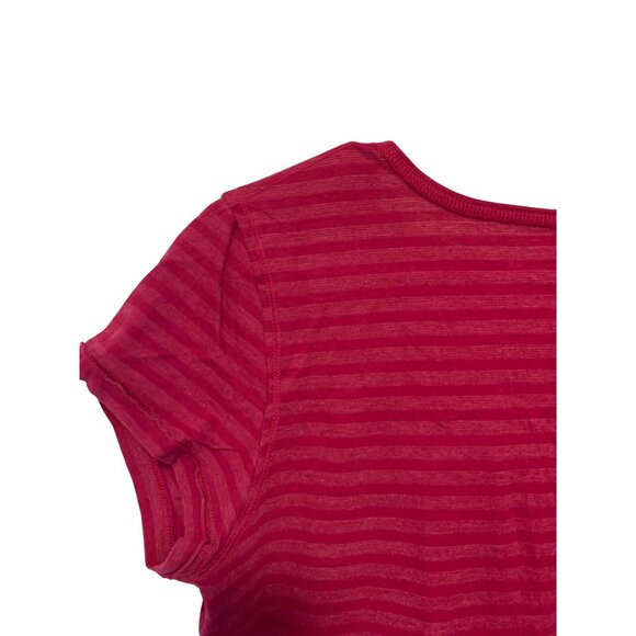 Vintage Y2k Maurices Womens Size Large Short Sleeve Cap Striped Dk Pink VNeck Sh - Picture 5 of 5